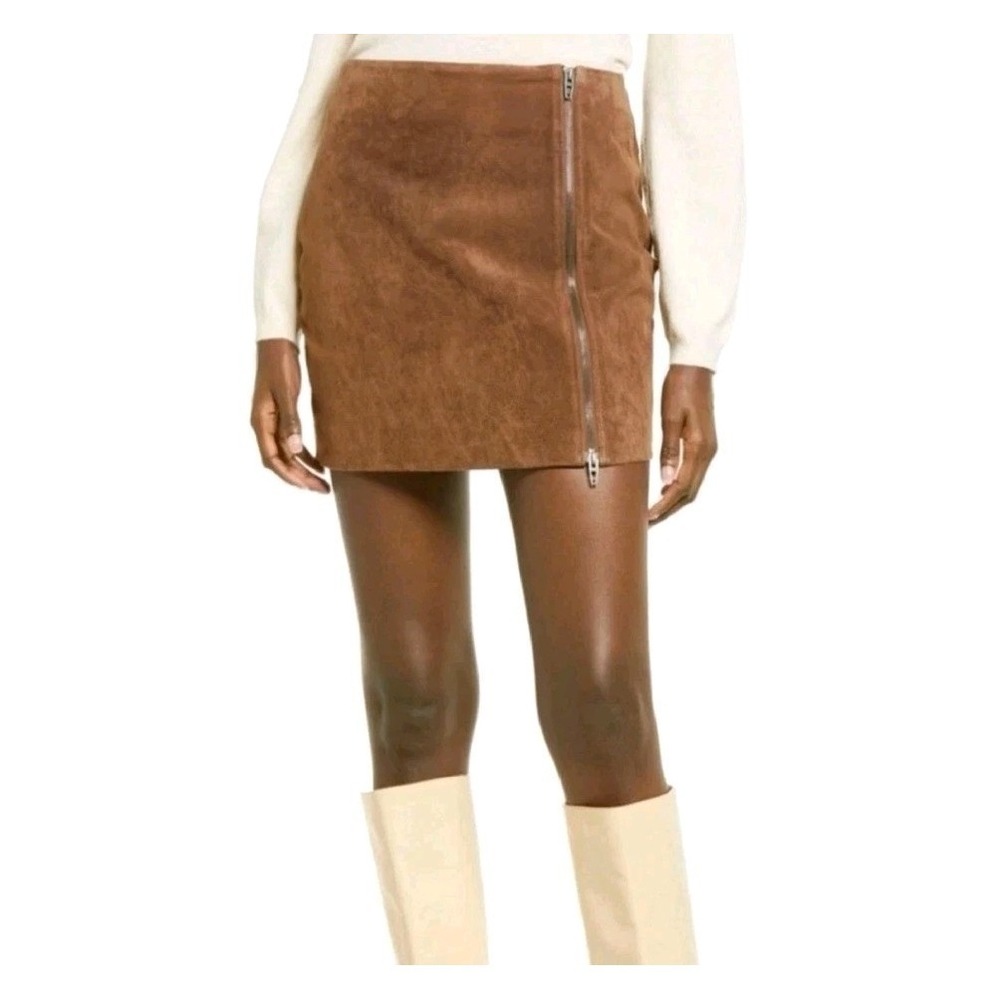 BLANKNYC Brown Suede Boho Western Mini Skirt Leather Full Zip US XS Waist 25 NWT